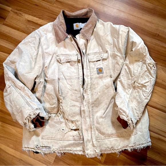 Carhartt Vintage 90s Sand Arctic Thrashed Chore Coat Cowboy Corduroy Collar